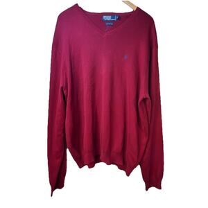 Polo Ralph Lauren Sweater Men's Size XL Pima Cotton Red Ribbed Trim Long Sleeve